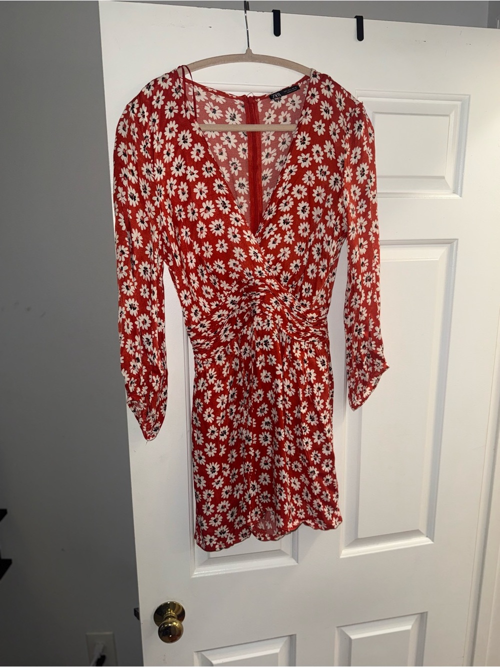 Zara Red Floral Long-Sleeve Wrap Dress